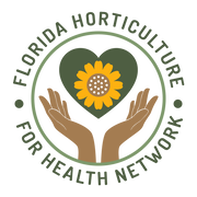 Florida Horticulture for Health Network's logo of hands holding a flower within a heart