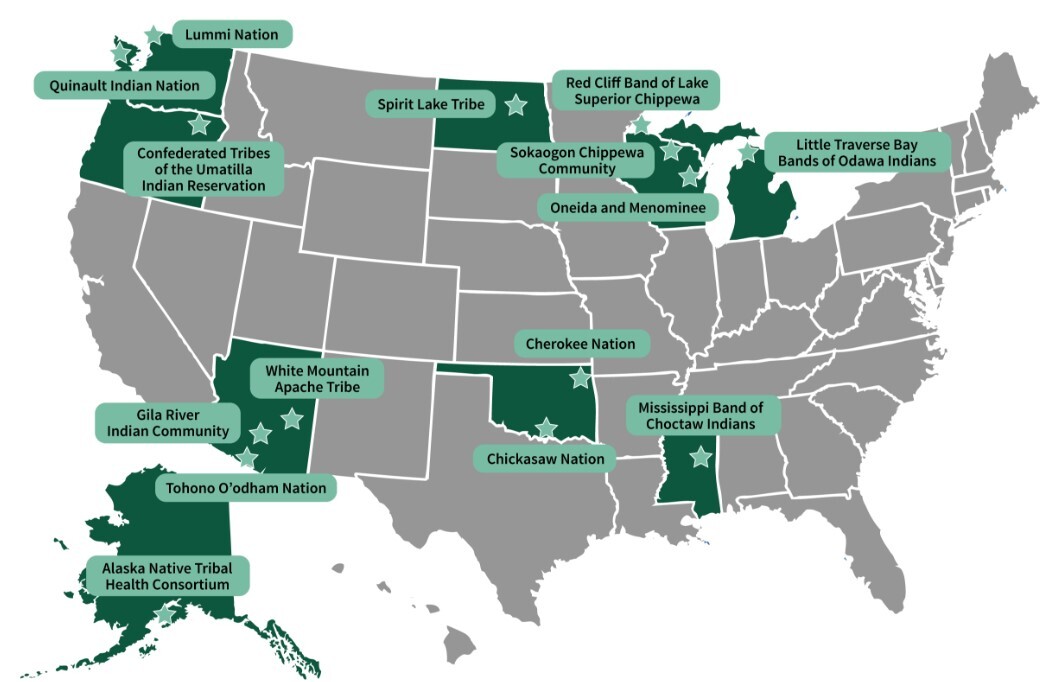 Map of tribes participating in FDPIR self-determination demonstration project
