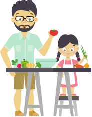 Dad and Daughter preparing food