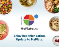 Picture of MyPlate with text that says "Enjoy healthier eating. Update to MyPlate."
