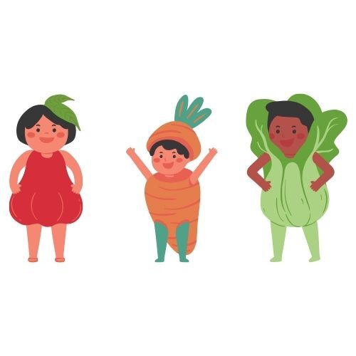 kids dressed in vegetable costumes
