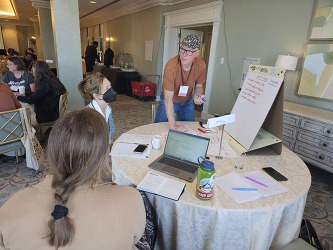 Coach with a flip chart working with breakout team