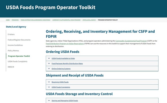 USDA Foods Program Operator Toolkit webpage