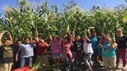 Kids in front of corn