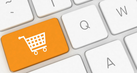 Photo of keyboard with shopping cart icon