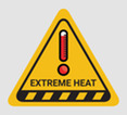 "heat alert" sign with exclamation point made from thermometer