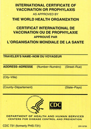 International Certificate of Vaccination or Prophylaxis as Approved by the World Health Organization (Package of 25)