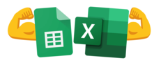 google sheets and microsoft excel logos with a muscle arm emoji behind each logo