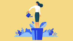 illustration of woman watering herself as if she were a plant