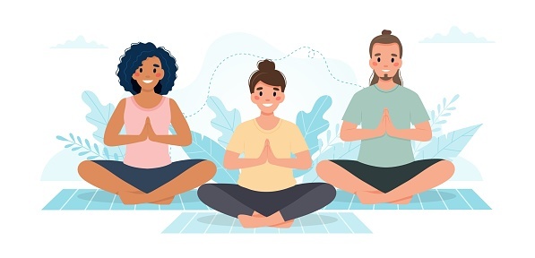 illustration of three people sitting in a cross-ankle pose