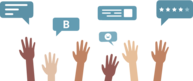 illustration of people raising their hand to respond, survey