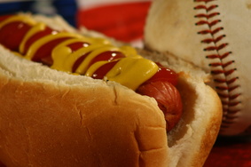 Hotdog and baseball