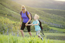 mom with son on hiking trail