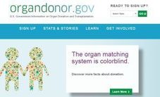 screenshot of the organdonor.gov homepage