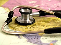 map of the us with a stethoscope laying on top of it