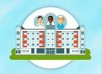 clip art of a health center with doctors and a nurse