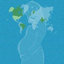 image of a pregnant woman overlaid on a map of the world