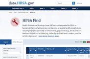 screenshot of the hpsa-find website