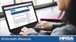 photo of a woman browsing the hrsa training & technical assistance hub on her laptop
