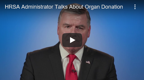 Screenshot of video of HRSA Administrator Tom Engels talking about organ donation