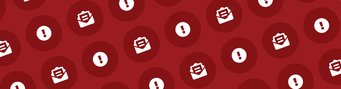 A pattern of white circles with red exclamation points and email symbols on a red background