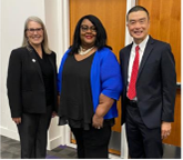 HRSA Regional Admin Sharon Turner, City of Tacoma Deputy Mayor Catherine Ushka, and Dir of Tacoma-Pierce Cty Health Dept, Dr. Anthony Chen.