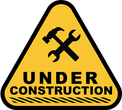 Yellow triangle with a wrench and hammer UNDER CONSTRUCTION