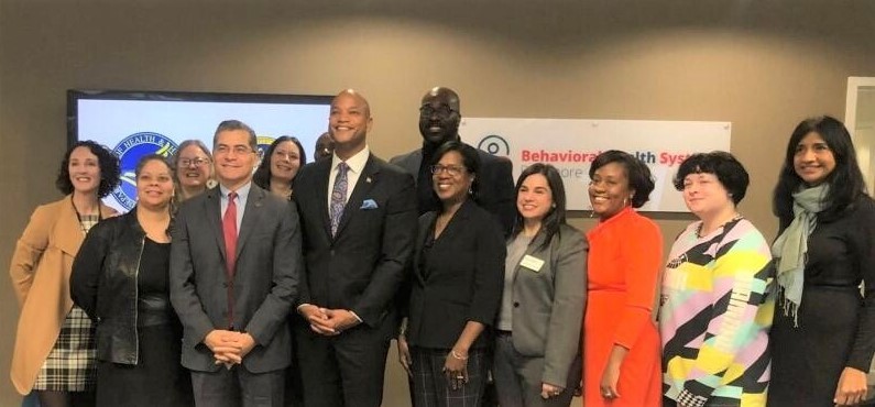 HHS Secretary Xavier Becerra with new Maryland Governor Wes Moore at Behavioral Health System Baltimore