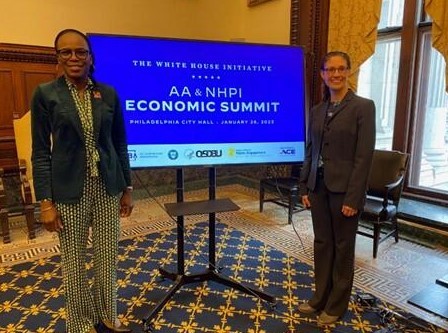 HRSA Regional Administrator Leah Suter with HHS Regional Director Ala Stanford at the AA & NHPI Economic Summit in Philadelphia