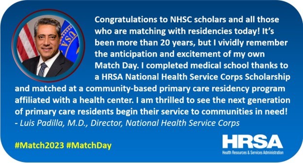 Congratulations to NHSC Scholars and all those who are matching with residencies today