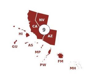 Image of states included in HHS Region 9 