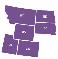 Map of HHS region 8, including the states of Colorado, Montana, North Dakota, South Dakota, Utah, Wyoming