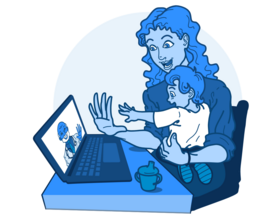 Mother and young child talking to a doctor on the computer for a virtual visit