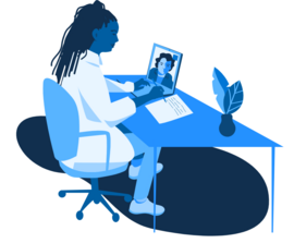 Doctor on the computer with a patient for a telehealth appointment