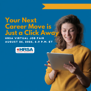 Woman with tablet for Virtual Job Fair August 26 6-9 p.m. ET