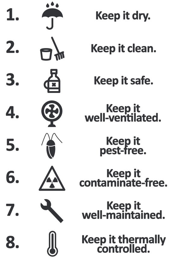 8 Tips for keeping your home healthy graphic - Keep it dry, clean, safe, well-ventilated, pest-free,contaminate-free, well-maintained, temp controlled