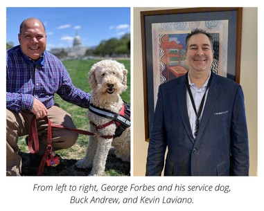 George Forbes and his service dog, Buck Andrew, and Kevin Laviano