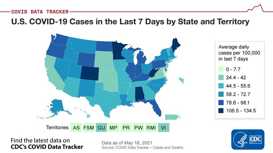 U.S. COVID-19 Cases in the Last 7 Days by State and Territory
