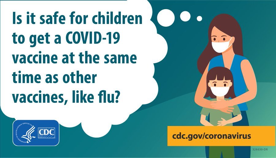 Is it safe for children to get a COVID-19 vaccine at the same time as other vaccines, like flu?