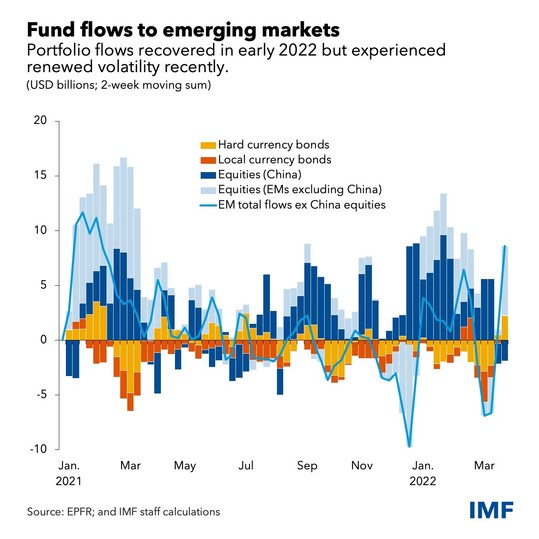 chart showing portfolio flows globally from Jan 2021-2022