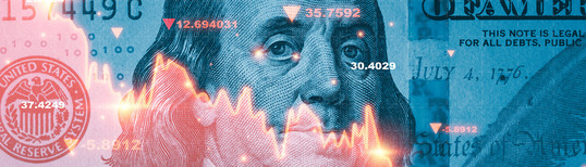 image of american dollar with stock market display superimposed