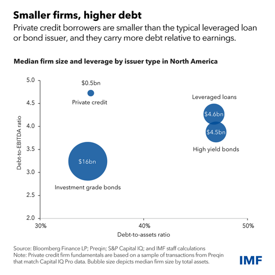 chart showing median firm size and leverage by issuer type in North America