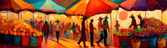 Vibrant and busy street market painting
