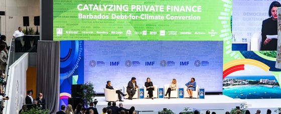 photo of panelists at Barbados Debt-for-Climate seminar at 2024 Annual meetings