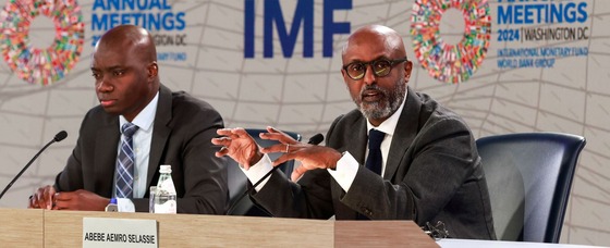 photo of Abe Selassie and Kwabena at Africa's regional outlook press briefing for AM24