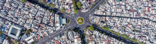 aerial view of roundabout in the center of Ho Chi Minh City, Vietnam