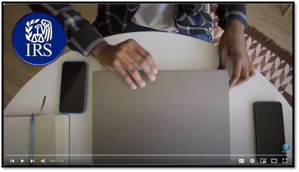 Get ready video on YouTube; man gathering items, IRS logo displayed