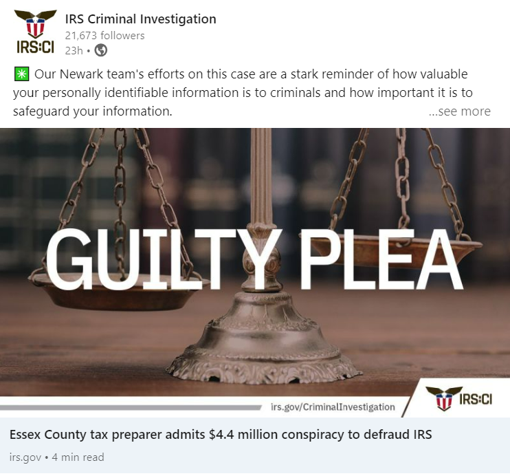 Essex County tax preparer admits $4.4 million conspiracy to defraud IRS Essex County tax preparer admits $4.4 million conspiracy to defraud IRS
