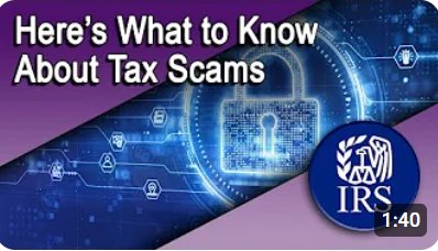 YouTube video image of a digital pad lock. Image title says "How to avoid tax scams."