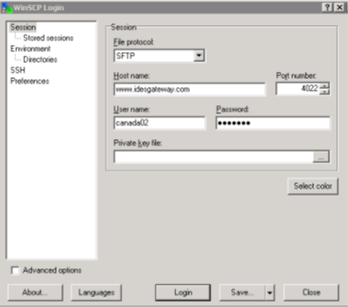 WinSCP Login image and instructions